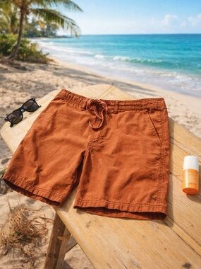 Vissla Organic Cotton Shorts Men’s Large Drawstring Hybrid Rust Brown EUC